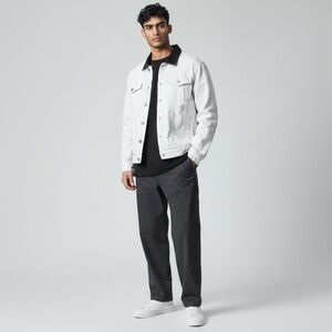 BoohooMAN Colorblock Denim‎ Jacket Men’s XL White Black Corduroy Collar